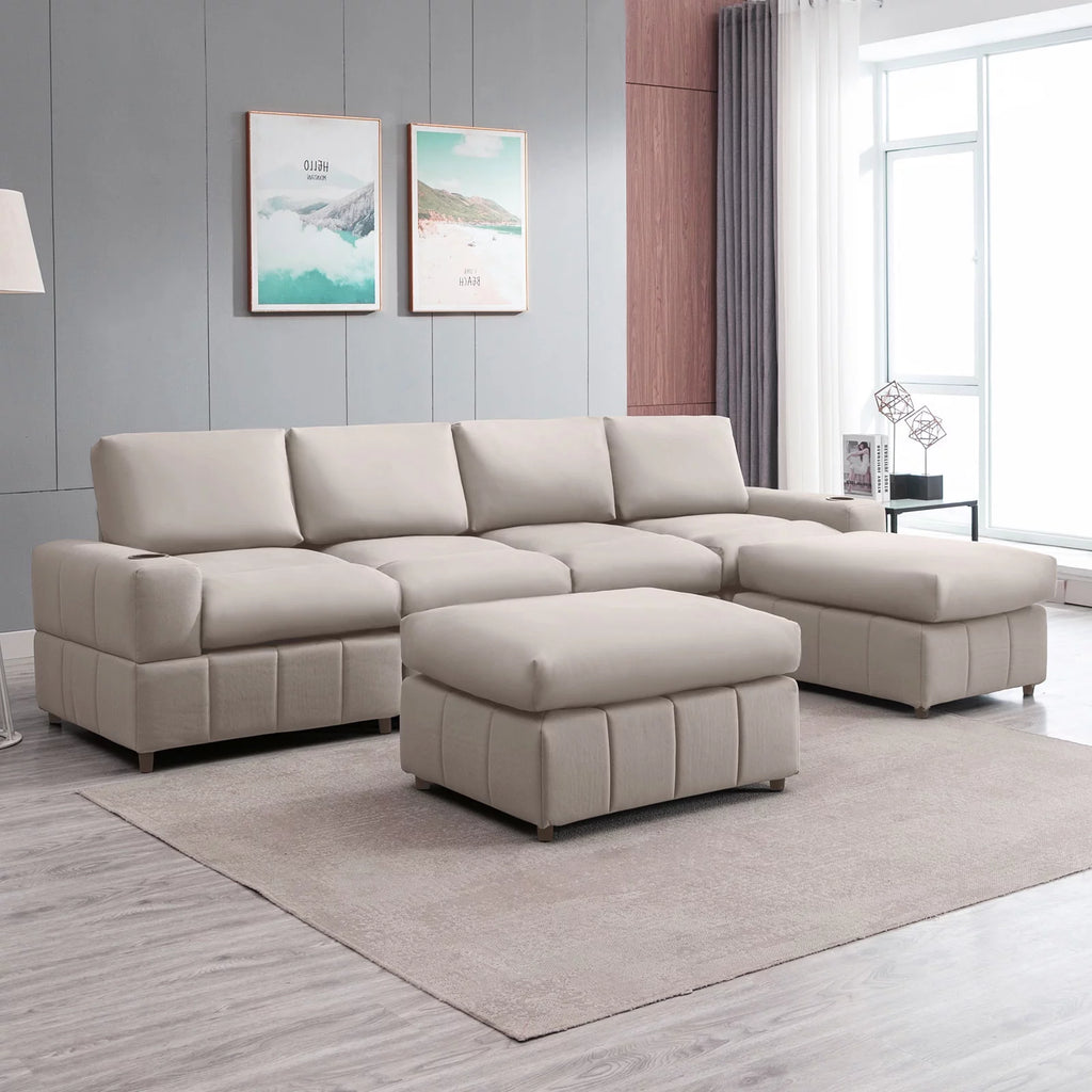 Beige U Shaped Sectional Sofa with Ottomans Y9377