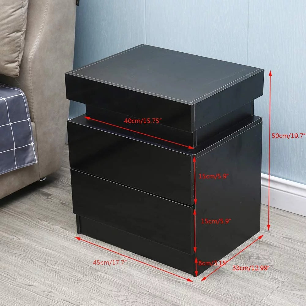Black High Gloss 2 Drawer Bedside Table I439