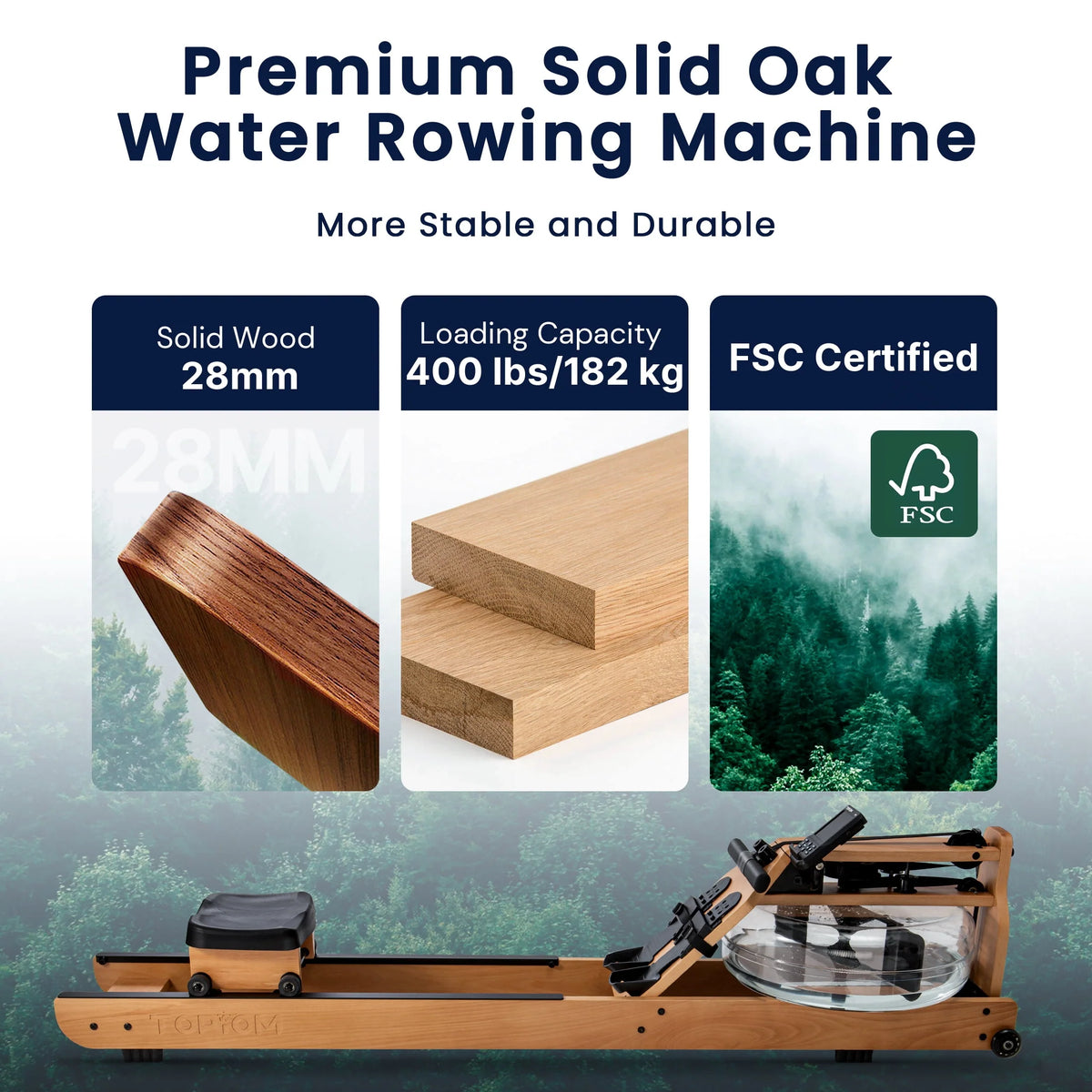 Water Rowing Machine with Performance Monitor Bluetooth 400 lbs Max Load P586