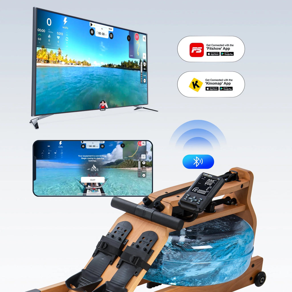 Water Rowing Machine with Performance Monitor Bluetooth 400 lbs Max Load P586