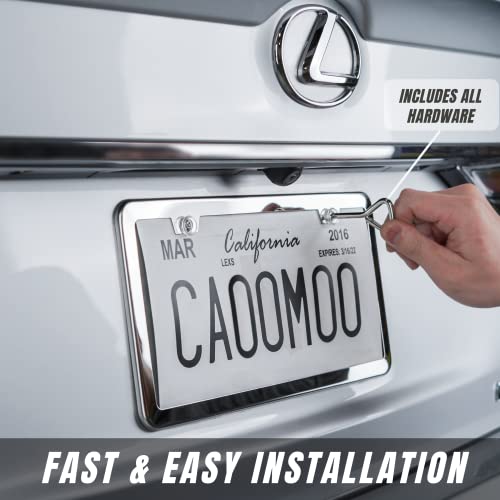 Stainless Steel License Plate Frame + Chrome Screw Caps (Silver) X137