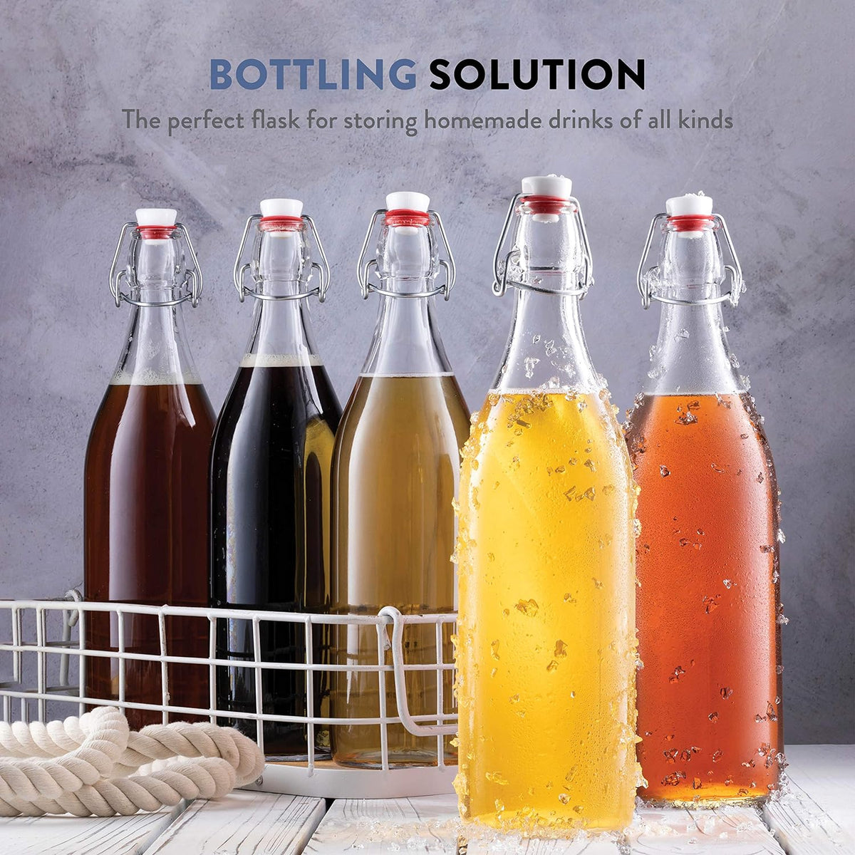Clear Glass Swing Top Bottles 6 Pack 1 Liter N28929