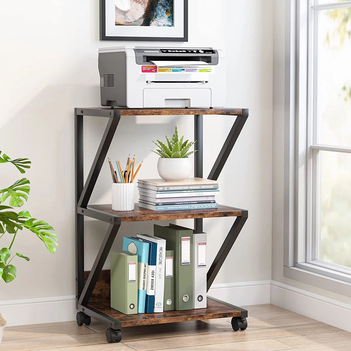 3-Tier Rolling Printer Cart with Storage Shelf X7199