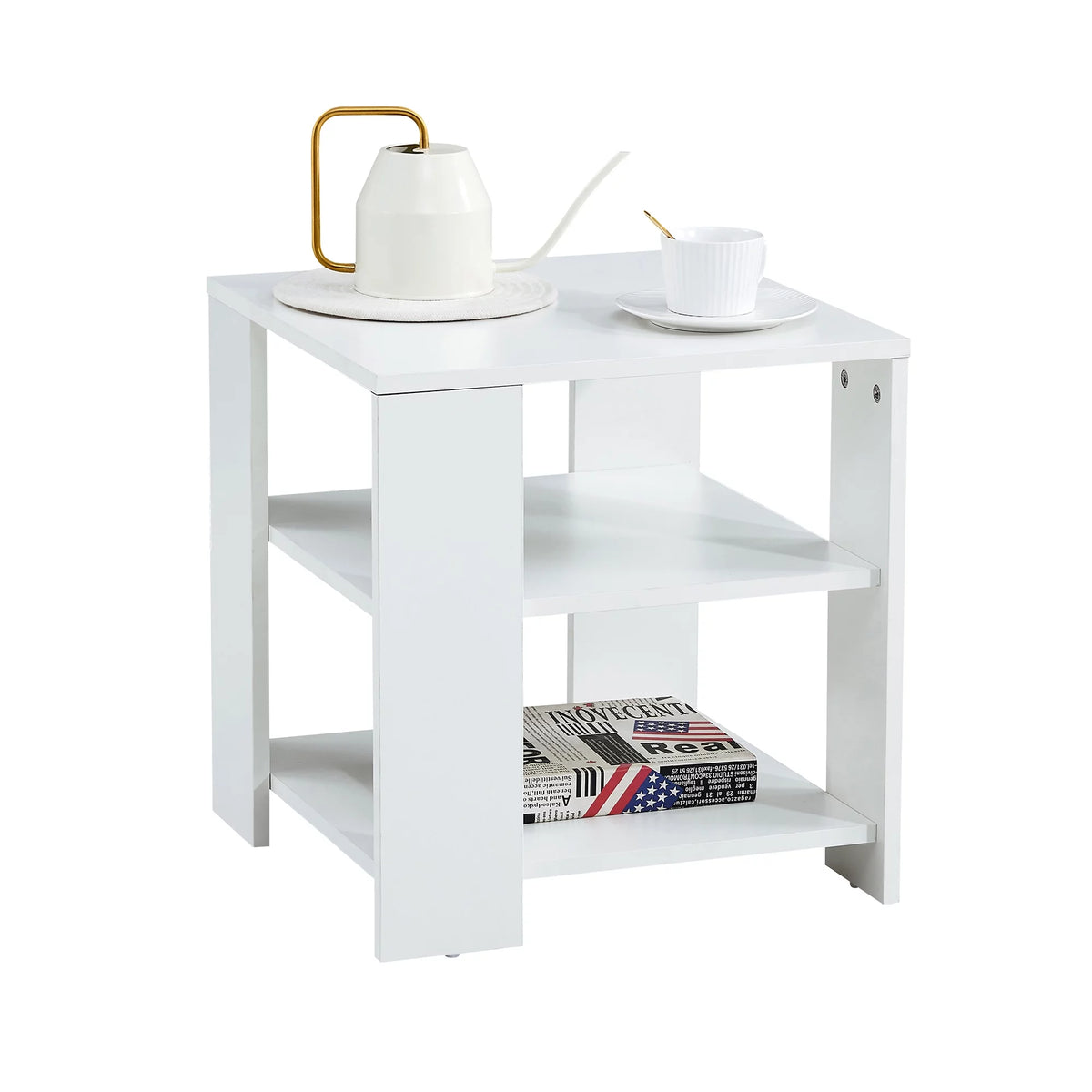 White 3 Tier Wood Square Nightstand W650