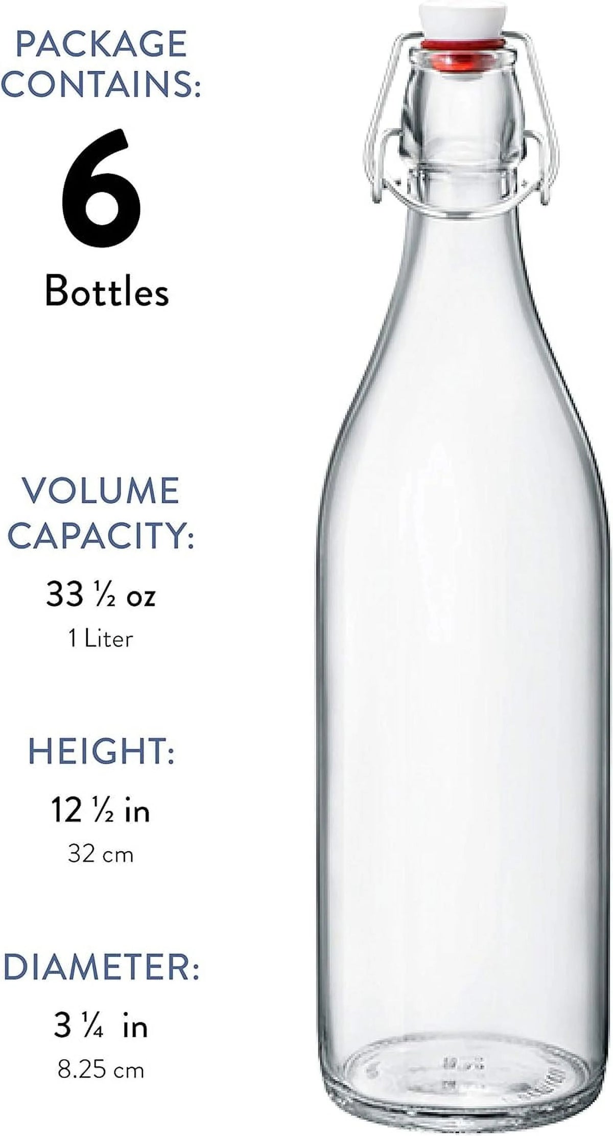 Clear Glass Swing Top Bottles 6 Pack 1 Liter N28929