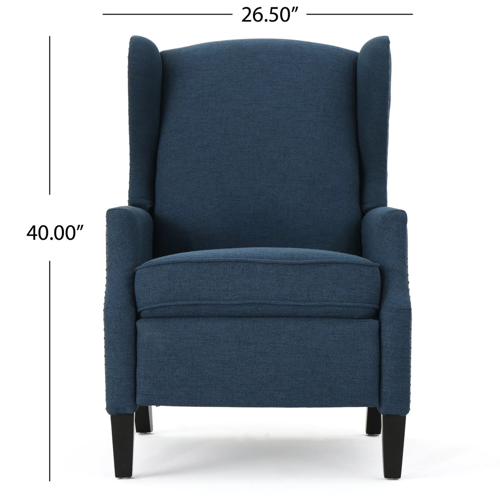 Navy Blue and Dark Brown Fabric Recliner Set of 2 O2744