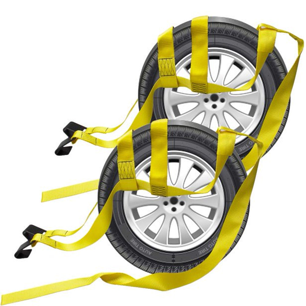 2 Pcs Car Tow Strap Dolly Basket with Flat Hooks 17"-21" Wheel Straps Auto Tire Dolly Wheel Net R9387