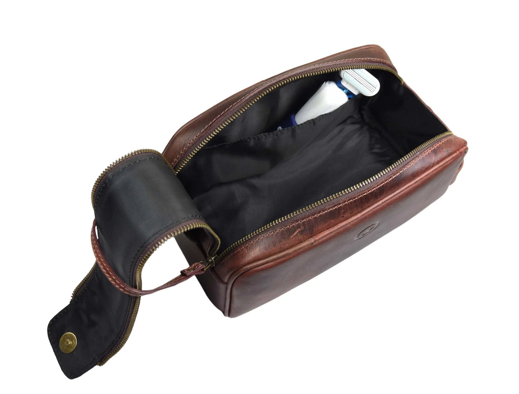 Genuine Leather 10" Toiletry Travel Pouch with Waterproof Lining Z19634