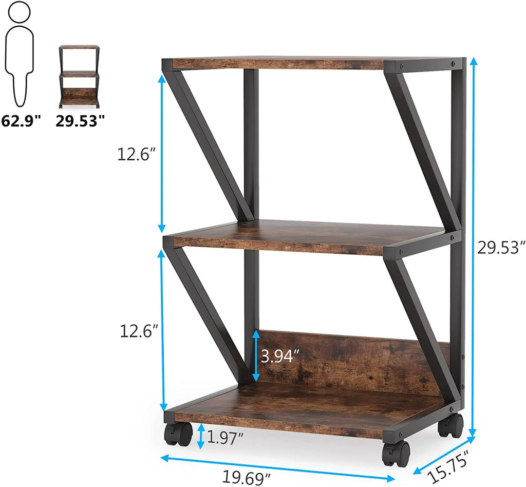 3-Tier Rolling Printer Cart with Storage Shelf X7199