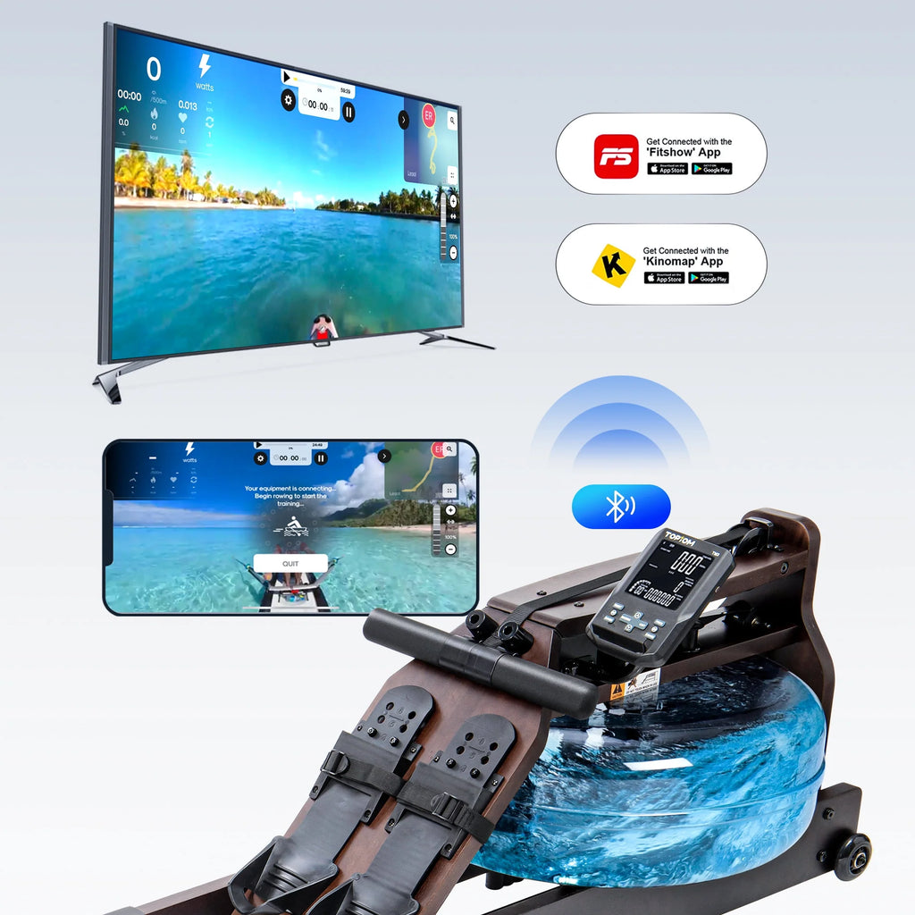 Water Rowing Machine with Performance Monitor Bluetooth 400 lbs Max Load P586