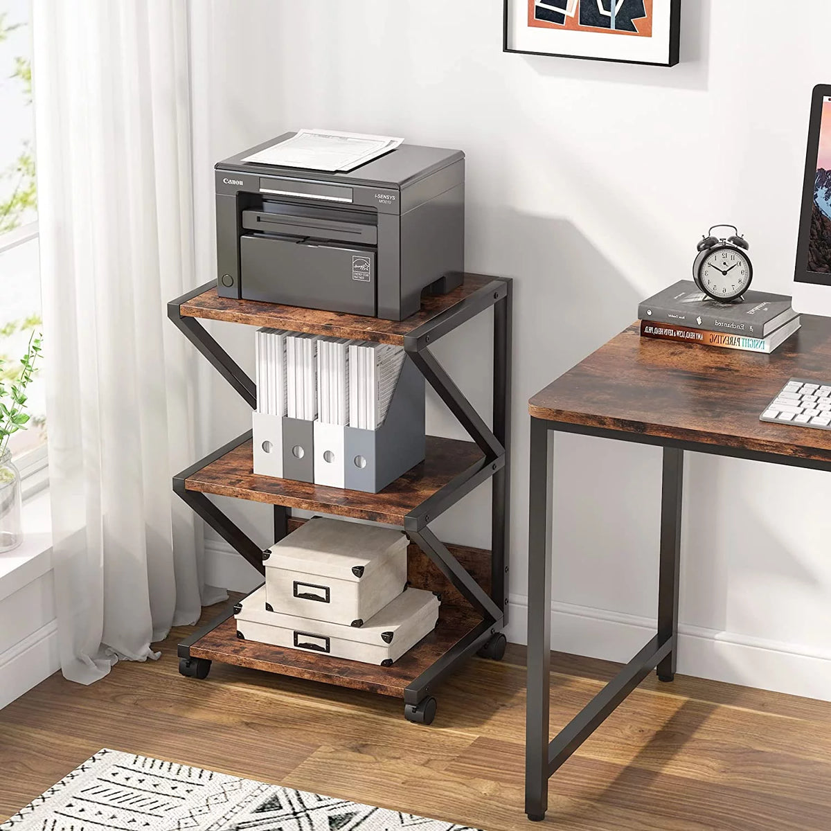 3-Tier Rolling Printer Cart with Storage Shelf X7199