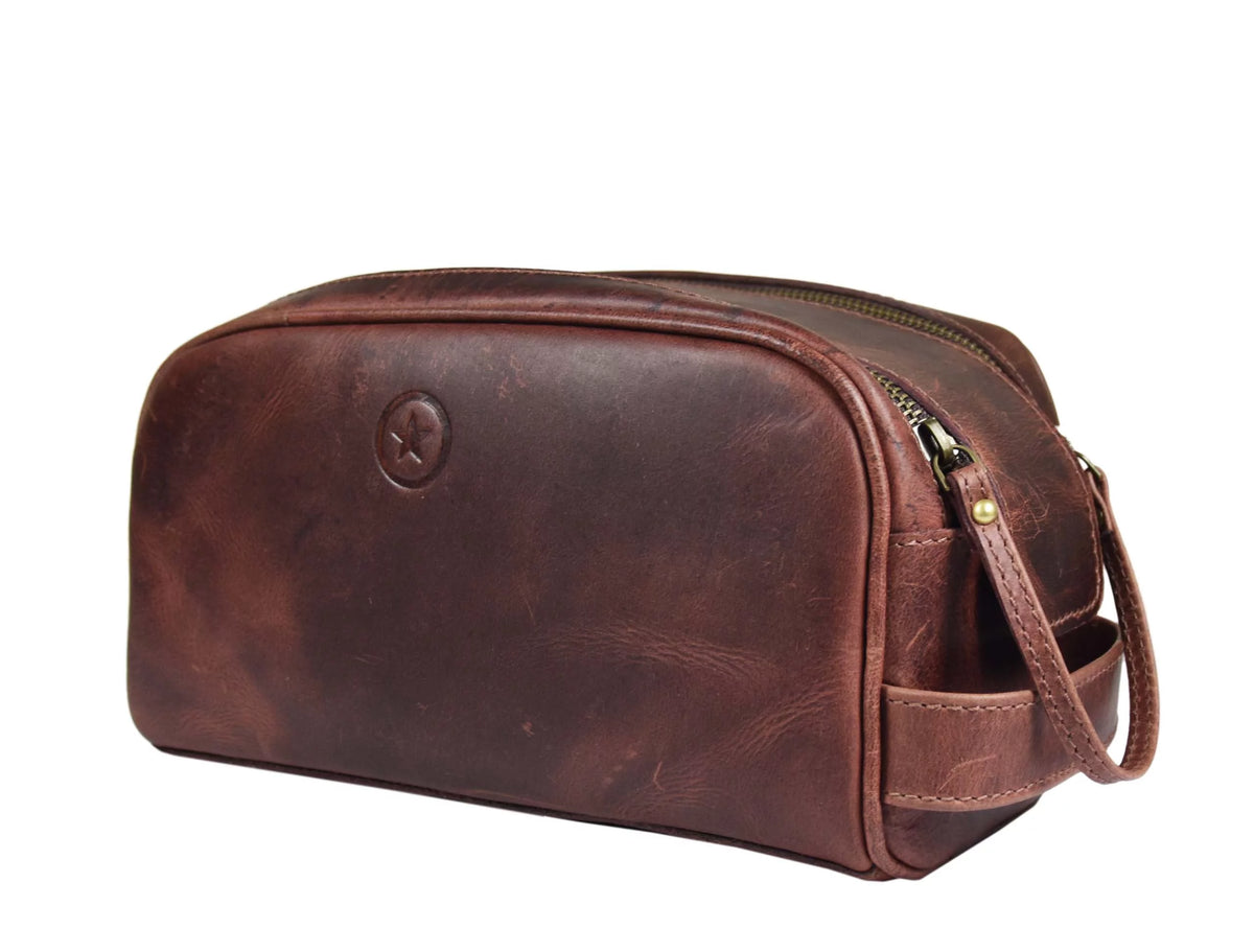 Genuine Leather 10" Toiletry Travel Pouch with Waterproof Lining Z19634