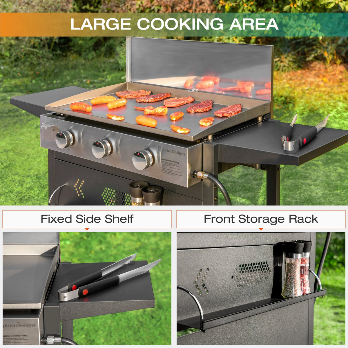 3-Burners Gas Griddle Portable Flat Table Top BBQ Grill 33,000 BTU R52727
