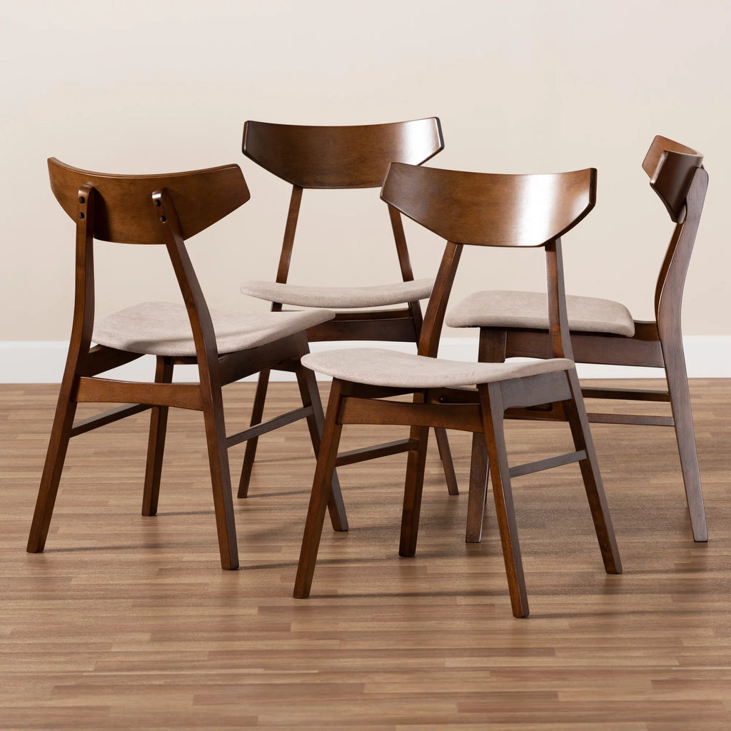 Light Beige Fabric Upholstered Walnut Brown Wood 4-Piece Dining Chair Set F61203