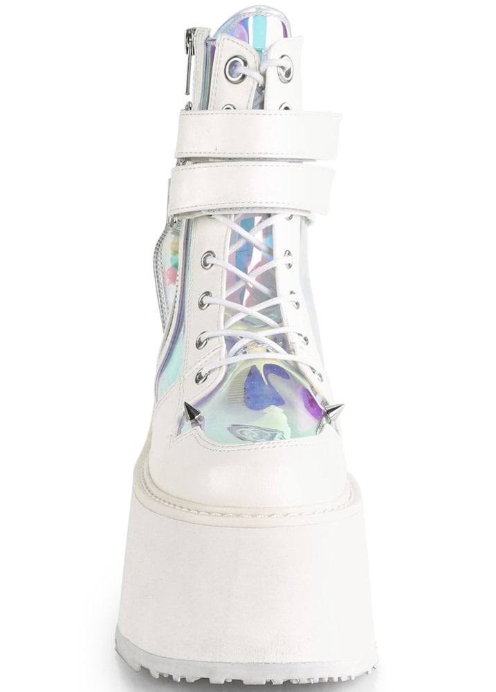 White Vegan Leather-Clear Hologram PVC Boots W1564