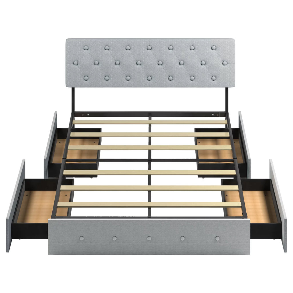 Full Size Bed Frame with 4 Storage Drawers D3856