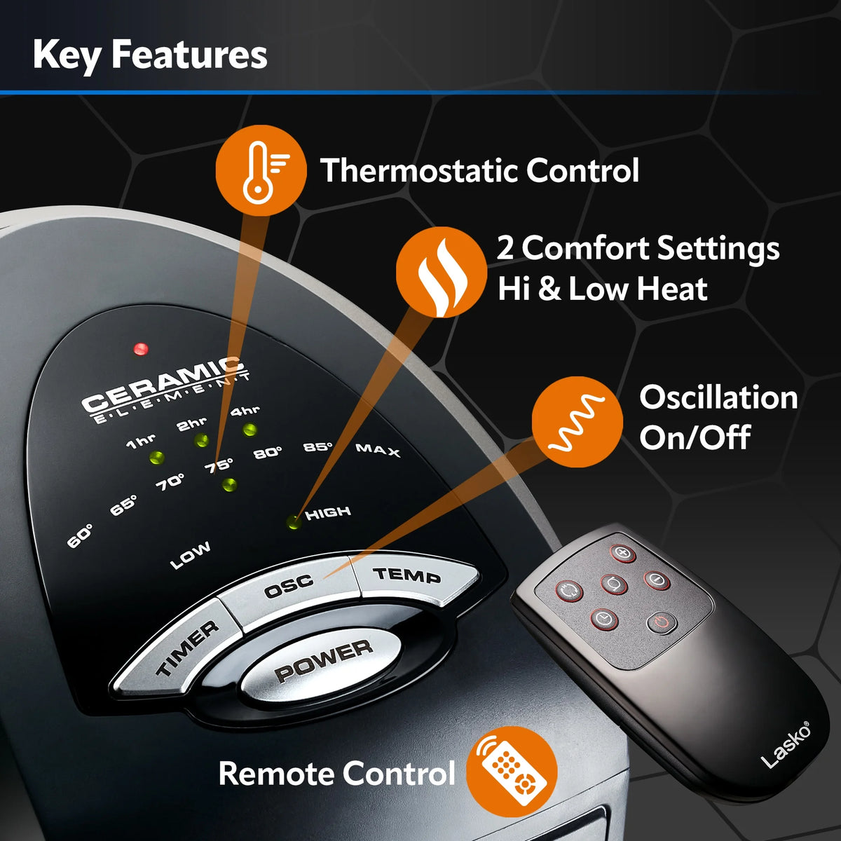 1500W Oscillating Ceramic Tower Space Heater with Remote C47328