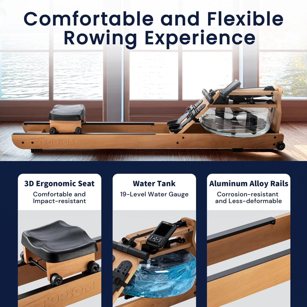 Water Rowing Machine with Performance Monitor Bluetooth 400 lbs Max Load P586
