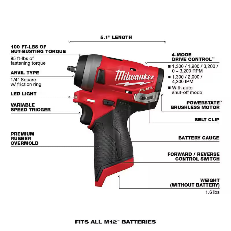 12V Brushless Cordless 1/4 in. and 1/2 in. Impact Wrenches with two 3.0 Ah Batteries T9162