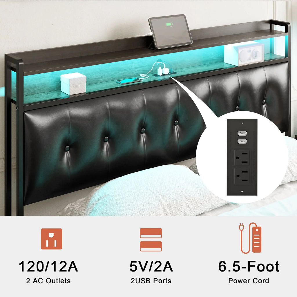 Queen Upholstered Platform Bed Frame with Storage Headboard F318
