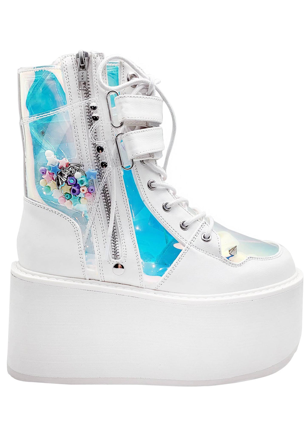White Vegan Leather-Clear Hologram PVC Boots W1564