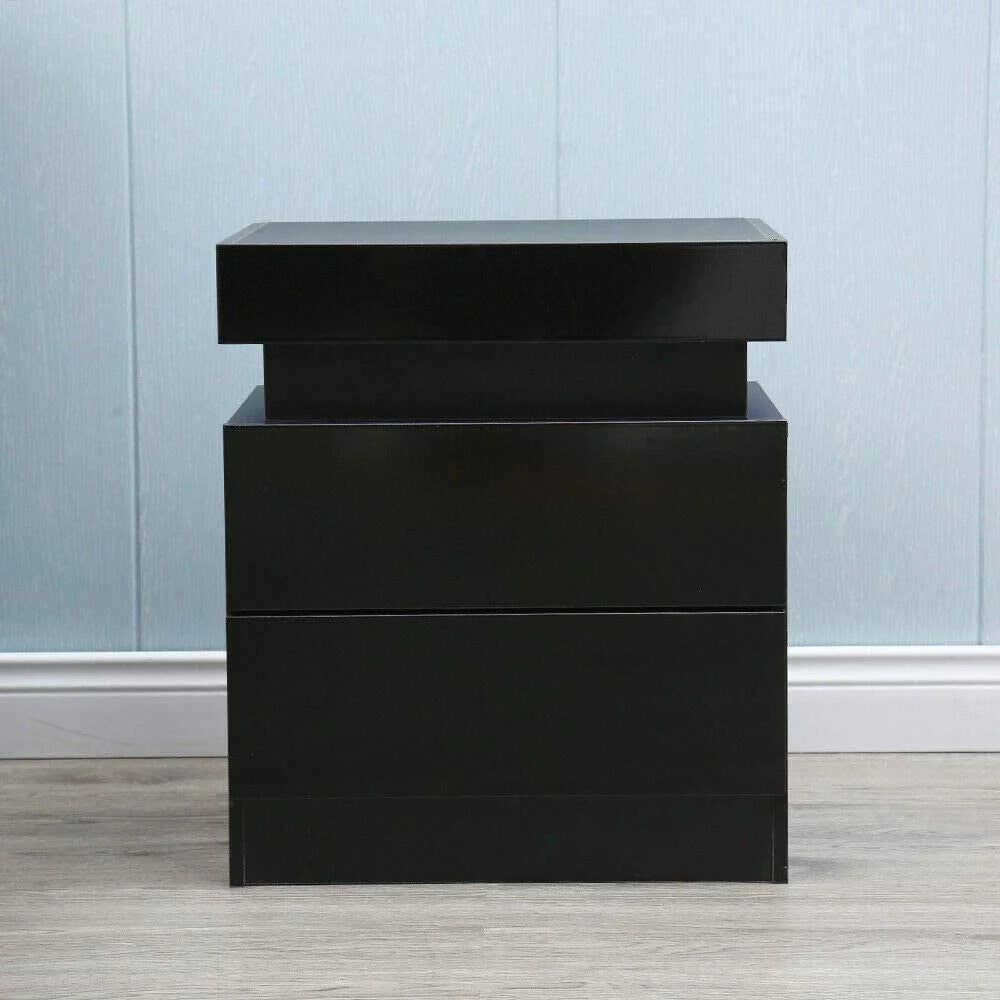 Black High Gloss 2 Drawer Bedside Table I439