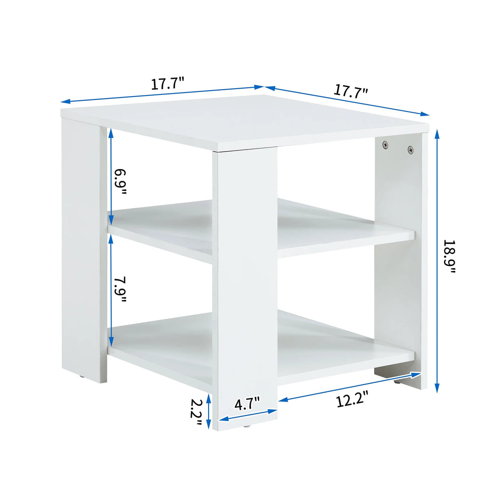 White 3 Tier Wood Square Nightstand W650