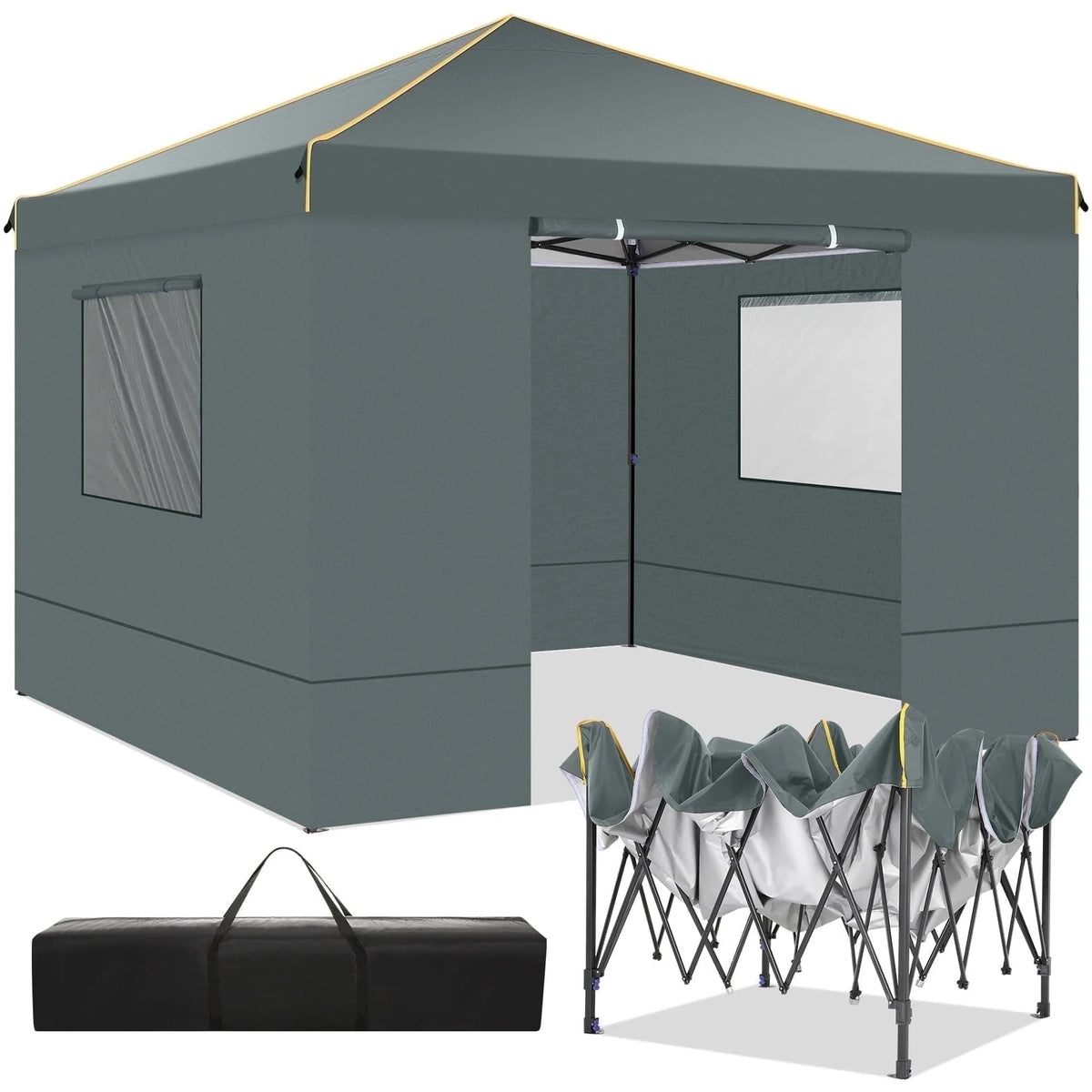 10' x 10' Pop up Canopy with 4 Removable Sidewalls and Carry Bag Q8570