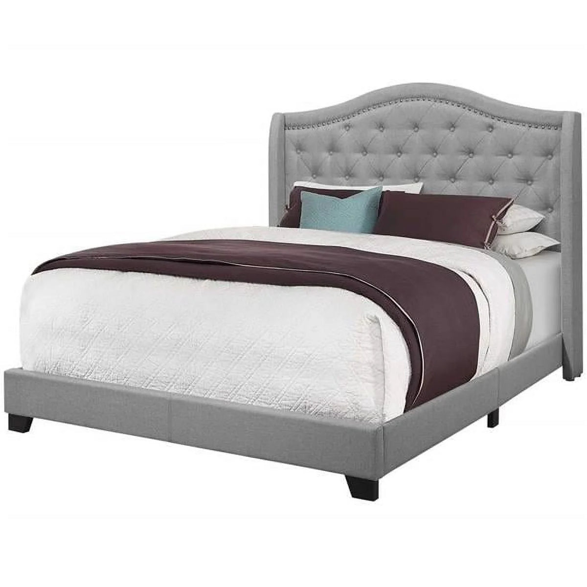 Queen Size Grey Linen Bed H535704