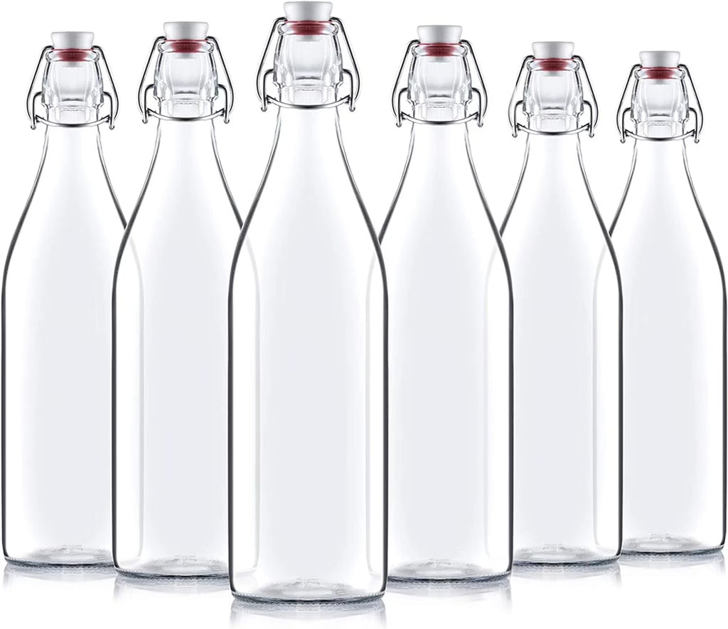Clear Glass Swing Top Bottles 6 Pack 1 Liter N28929