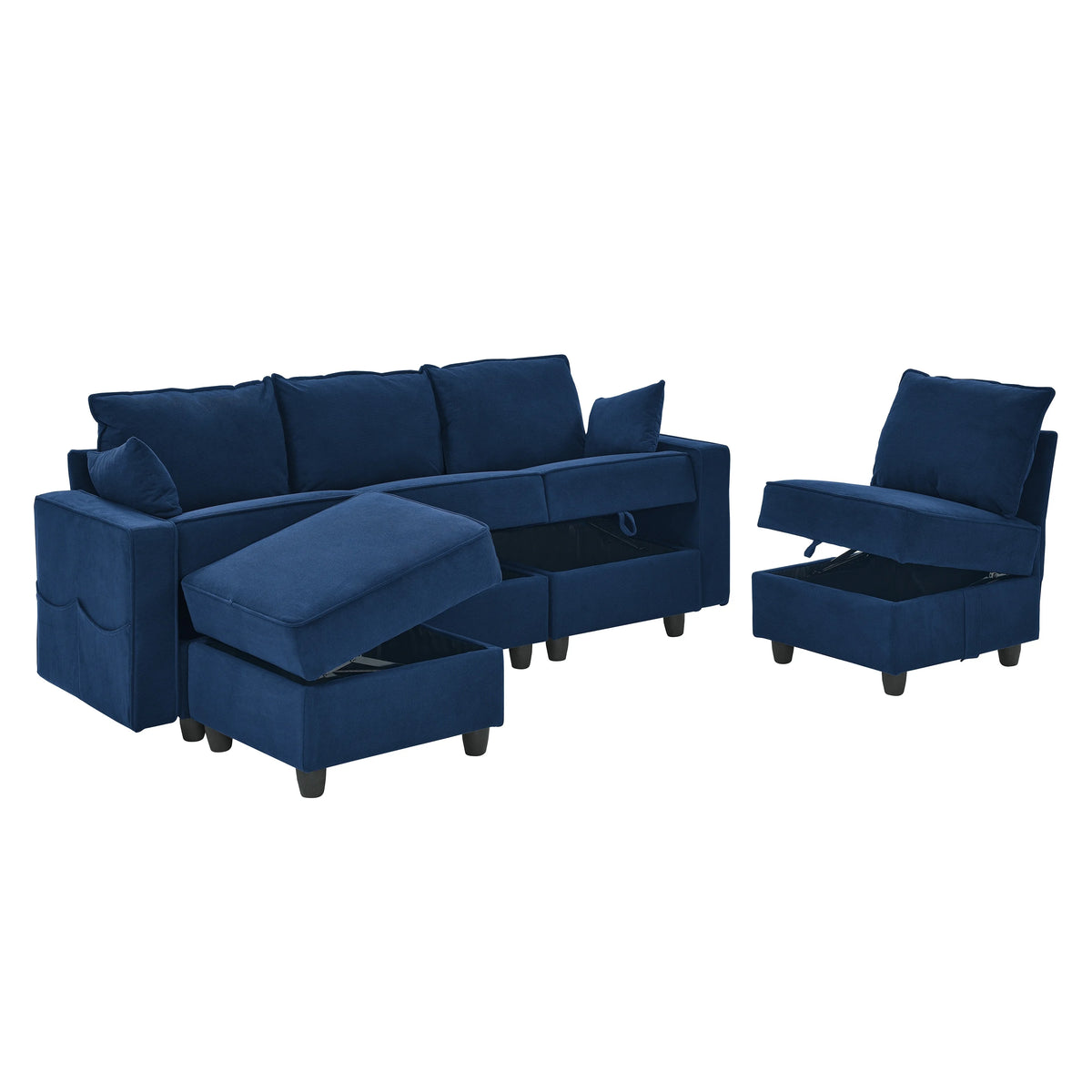 Navy Blue Corduroy Velvet 5 Seat Modular Sectional Sofa N5814