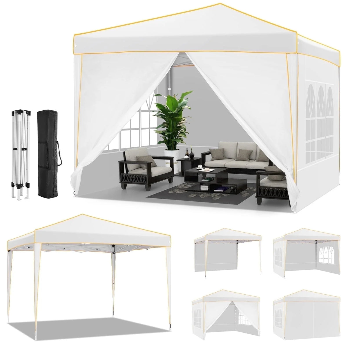 10' x 10' Pop up Canopy with 4 Removable Sidewalls and Carry Bag Q8570
