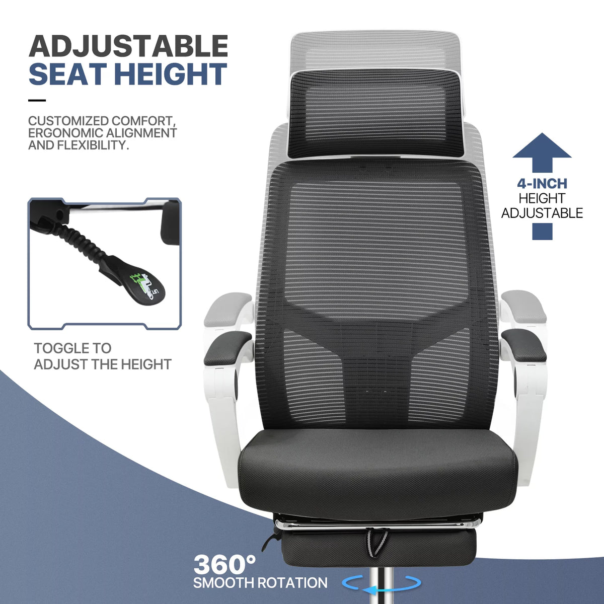 Black Ergonomic High Back Mesh Office Chair with Headrest & Footrest L298441