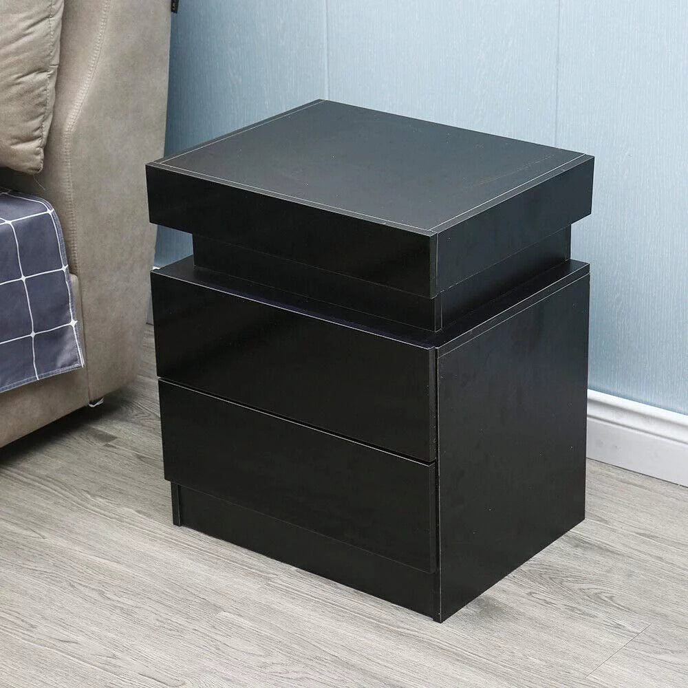 Black High Gloss 2 Drawer Bedside Table I439