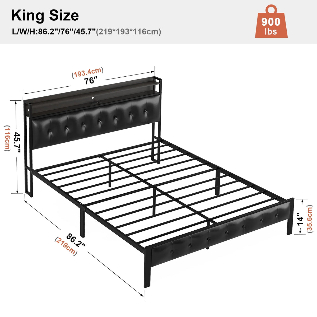 Queen Upholstered Platform Bed Frame with Storage Headboard F318