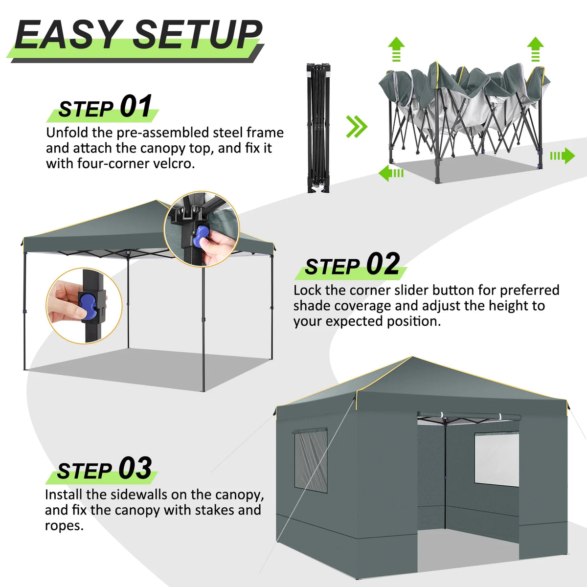 10' x 10' Pop up Canopy with 4 Removable Sidewalls and Carry Bag Q8570